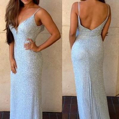 Blue Sequin Prom Dresses Spaghetti Straps Sexy Long Sleeveless Evening Dresses Elegant Formal Gowns Mermaid Party Pageant Dresses