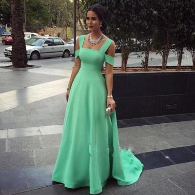Long Mint Satin Prom Dresses A-line Formal Gowns Cheap Evening Dresses for Women