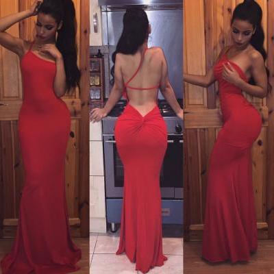 Prom Dresses,Sexy Long Red Prom Dresses,Backless Evening Dresses,Mermaid Prom Dress,Simple Prom Dress,One Shoulder Prom Gowns,Cheap Prom Dress,Sexy Party Gowns Mermaid 