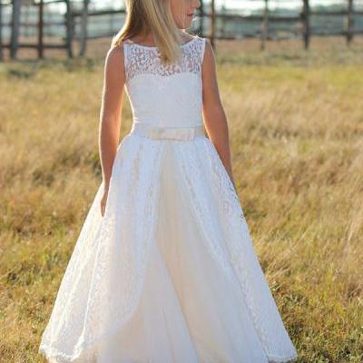 Fashion First Communion Dresses for Girls Long Communion Dresses 2016,Lace Pageant Dresses Flower Girl with Sash,Children Prom Dress,Gilr Party Pageant Dresses