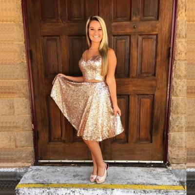 Homecoming Dress,Two Piece Party Dress,Short Cocktail Dress,Rose Gold Sequin Party Dress,Short Homecoming Dresses,Mini Party Dress,Sequin Graduation Dress,Shiny Homecoming Dresses,Mini Party Gowns,Short Prom Dress,V Neck Prom Dress,Prom Dresses 2017