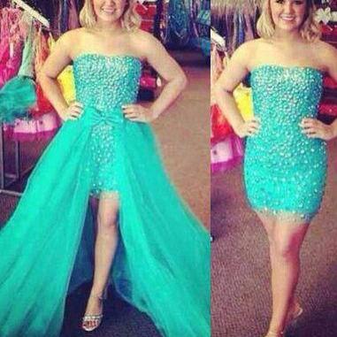 Prom Dresses,Strapless Prom Dress,Turquoise Party Dress Short,Mini Prom Dresses,Sexy Graduation Dress,Prom Dress with Detachable Skirt,Sexy Party Gowns for Teens