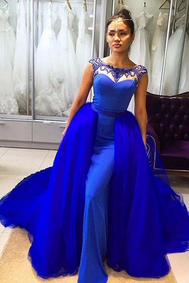 Royal Blue Tulle Satin Prom Dresses ...