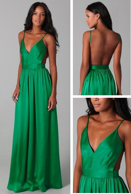 green satin backless dress