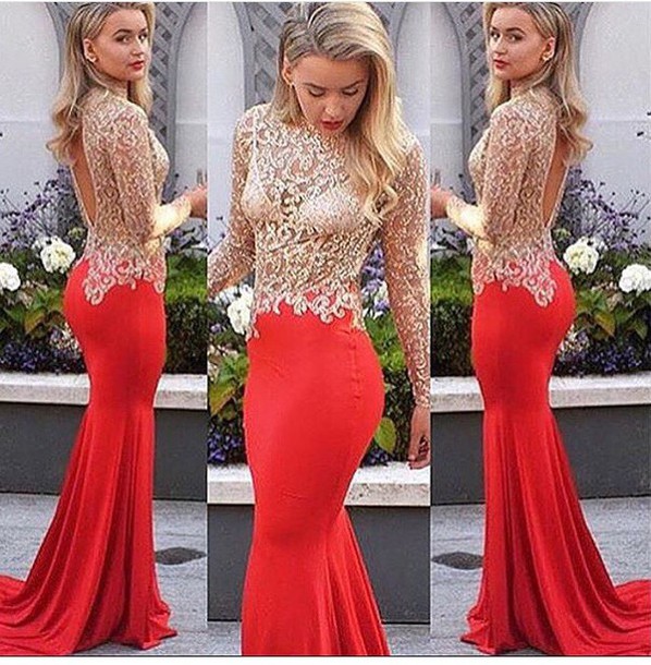 Charming Red Chiffon Mermaid Long Party Dress Prom Gown