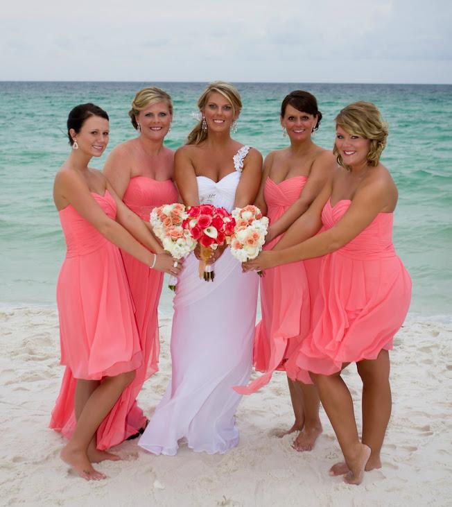 coral and teal bridesmaid dresses