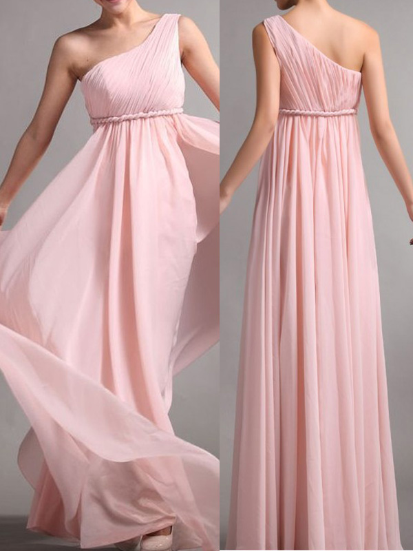 blush pink one shoulder bridesmaid dress