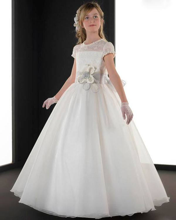 Girls Pageant Dresses Long Flower Girl Dress,a-line Crew Short Sleeve ...