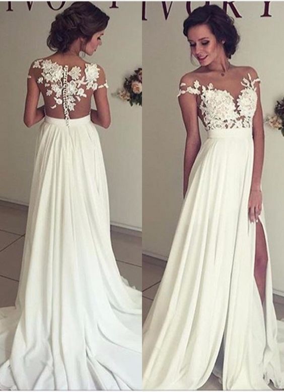 chiffon wedding dress with lace top