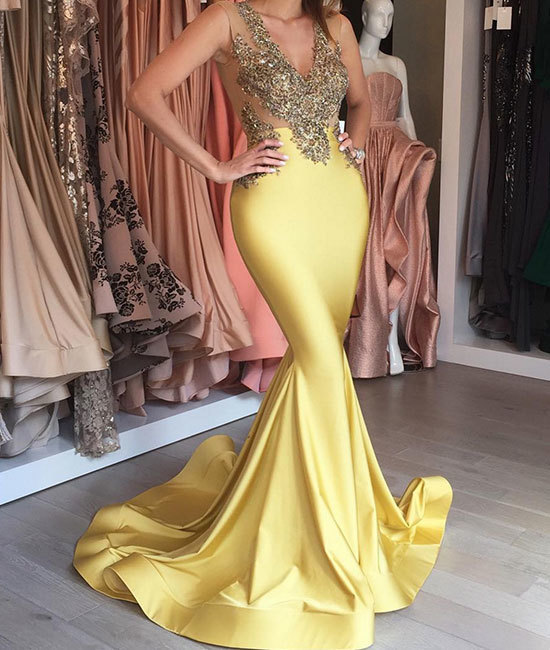 Mermaid Beaded Evening Dress V Neck Prom Dress Sexy Prom Party Dresses Formal Dress For Women On