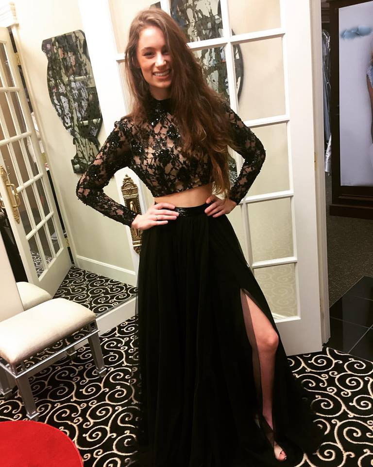 Two Pieces Prom Dress Black Prom Dress High Slit Evening Dress