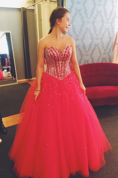 Red and Silver Tulle Prom Dresses