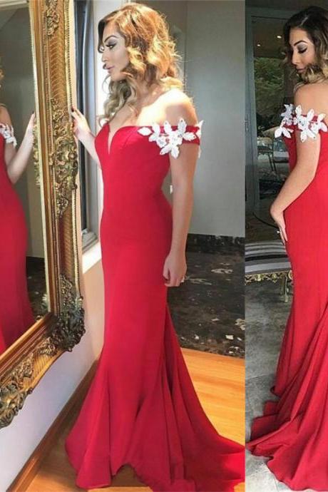 Red Prom Dresses,mermaid Prom Gown,off Shoulder Prom Dresses,chiffon Prom Dresses,sexy Prom Dress, Long Prom Dress,prom Dress Cap Sleeves,wedding