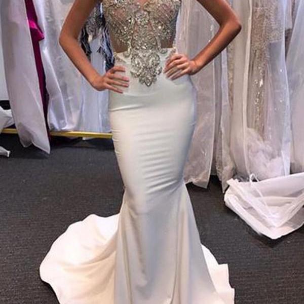white formal mermaid gown