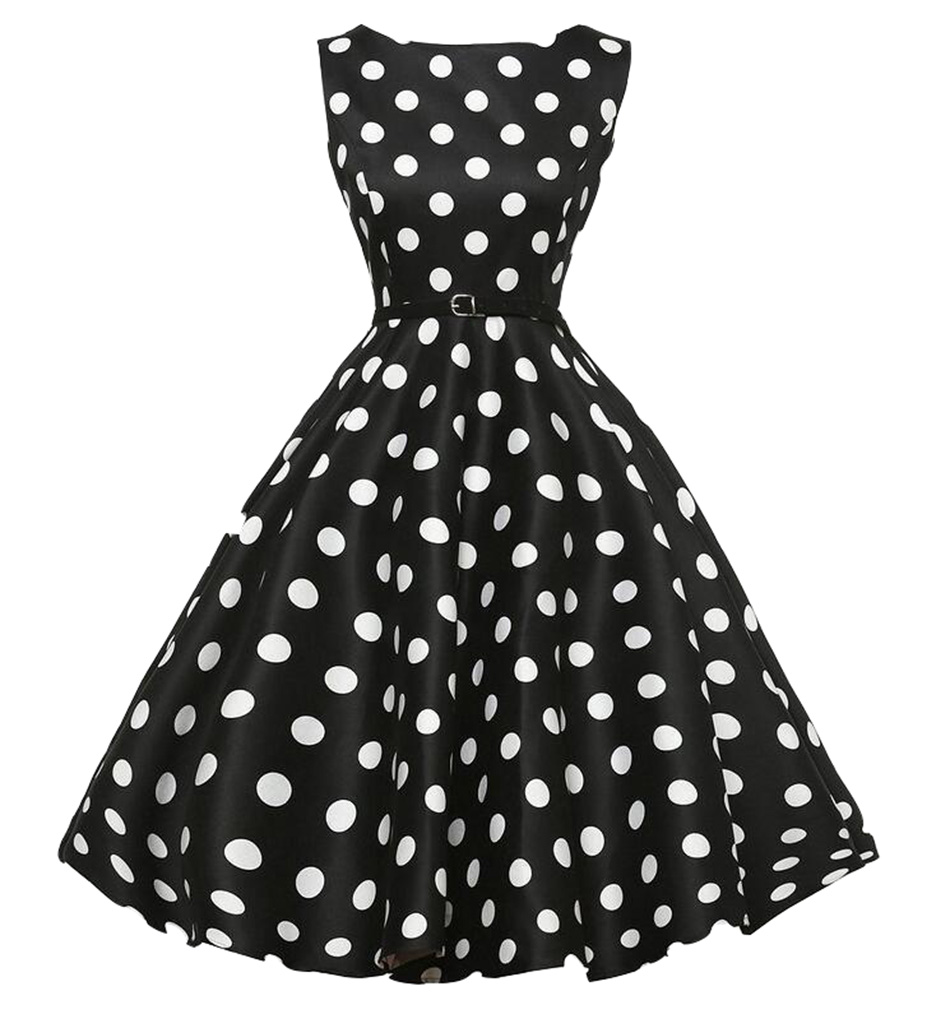 Vintage Vibe Polka Dots Sleeveless Swing Dress Featuring Crew Neck on ...